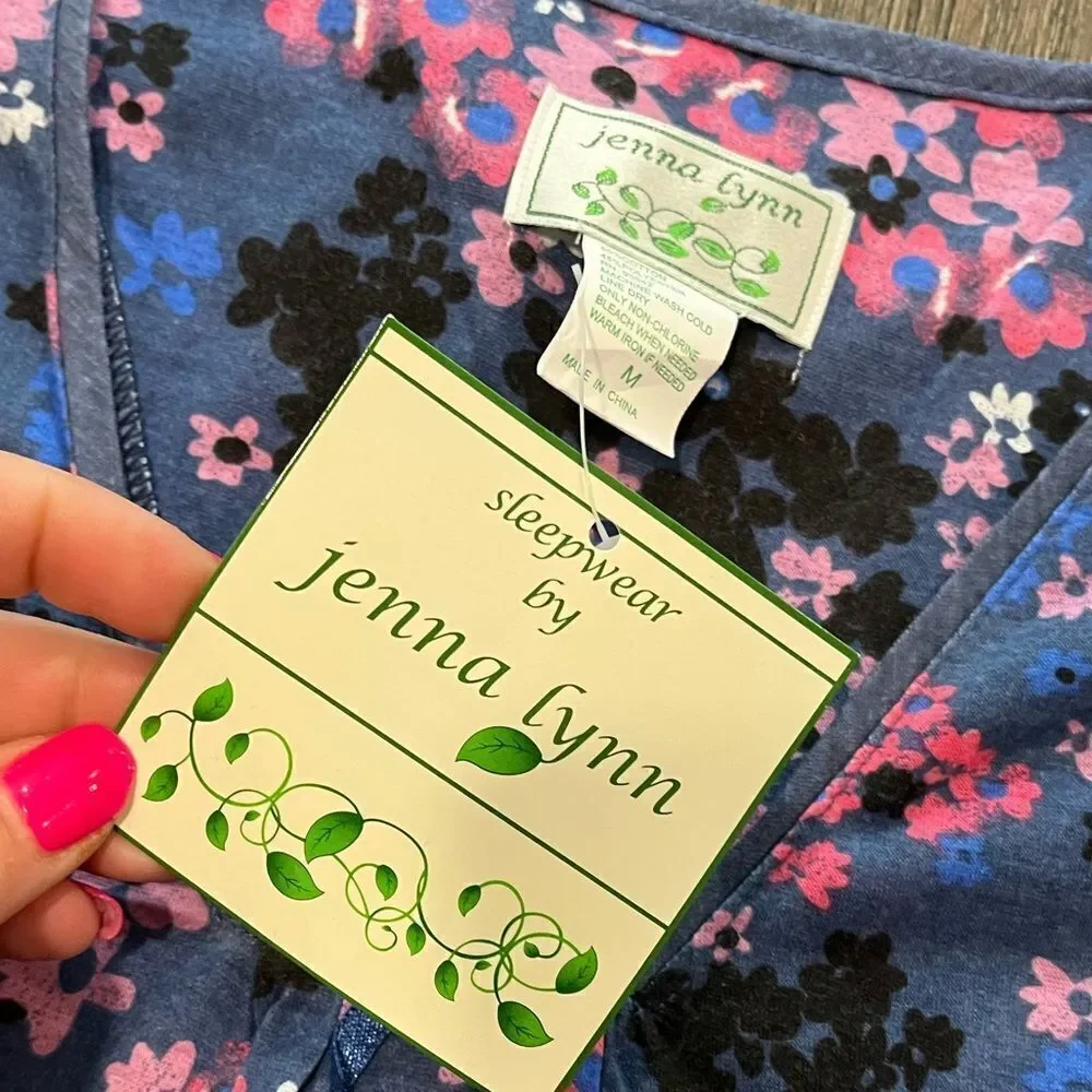 NWT Jenna Lynn Sleepwear Top Blue Floral Print Size M